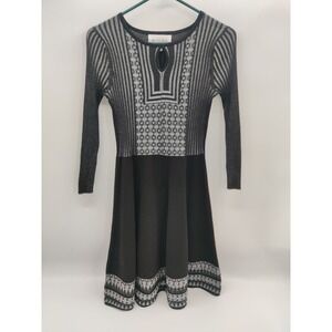 OLIVE OAK Black White Geometric Print Knit Fit Flare Dress Women Size Small NWT